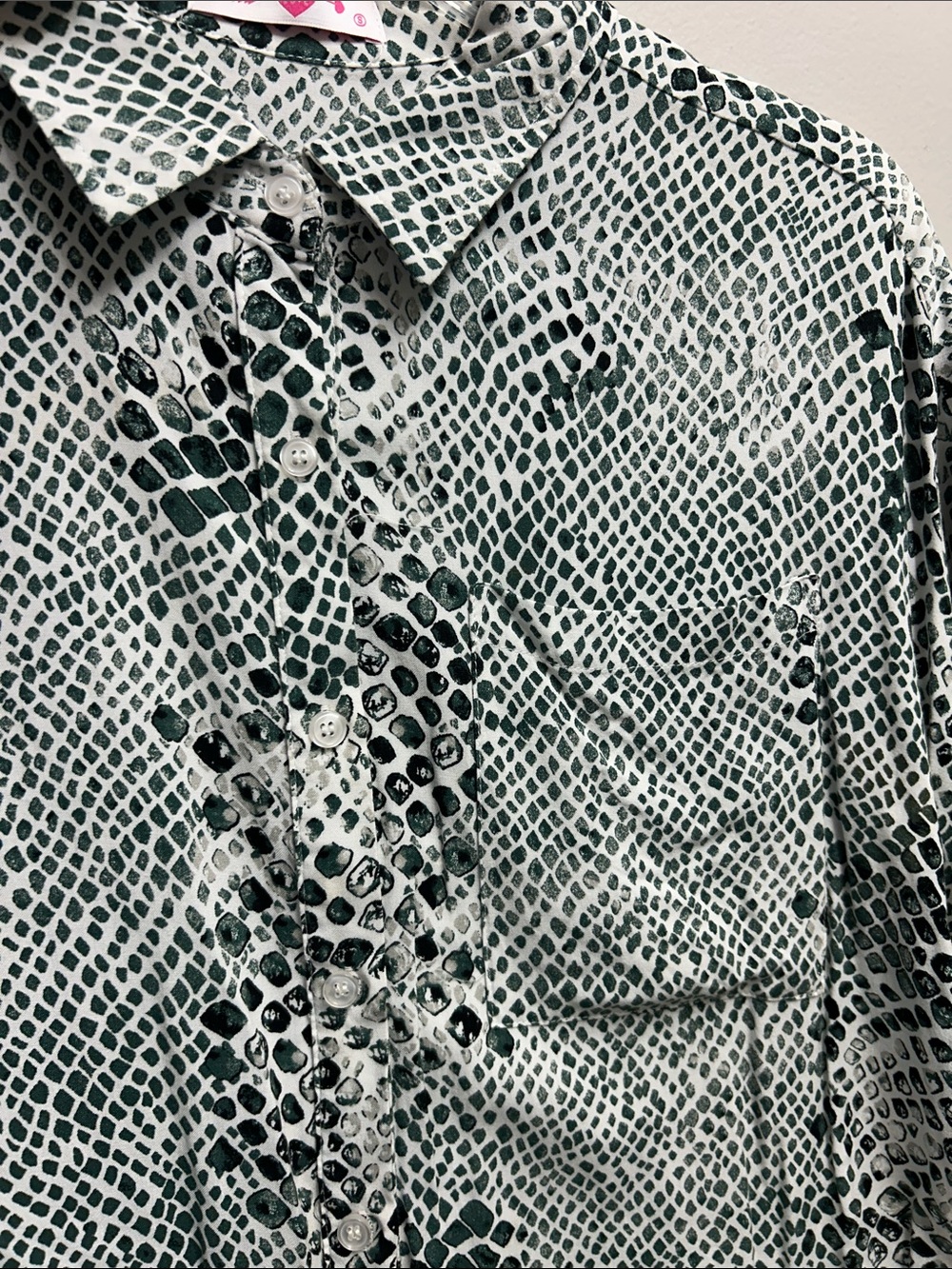 Buddy Love Short-Sleeve Button-Up Shirt in dark green and White Snake Print - Picture 10 of 11